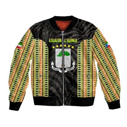 Equatorial Guinea Heritage Bomber Jacket - National Emblem and Tribal Zebra Print