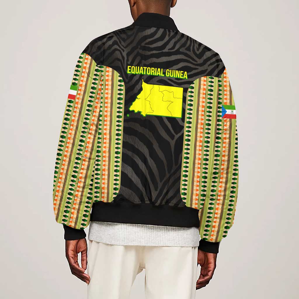 Equatorial Guinea Heritage Bomber Jacket - National Emblem and Tribal Zebra Print