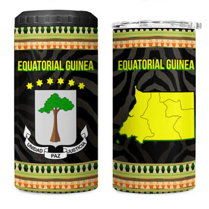 Equatorial Guinea Heritage 4 in 1 Can Cooler Tumbler - National Emblem and Tribal Zebra Print
