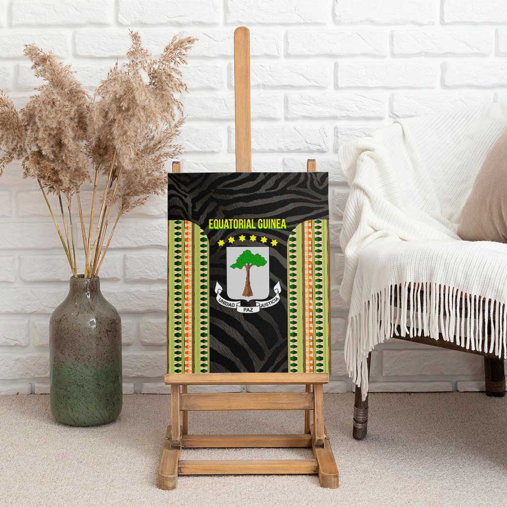 Equatorial Guinea Heritage Canvas Wall Art - National Emblem and Tribal Zebra Print