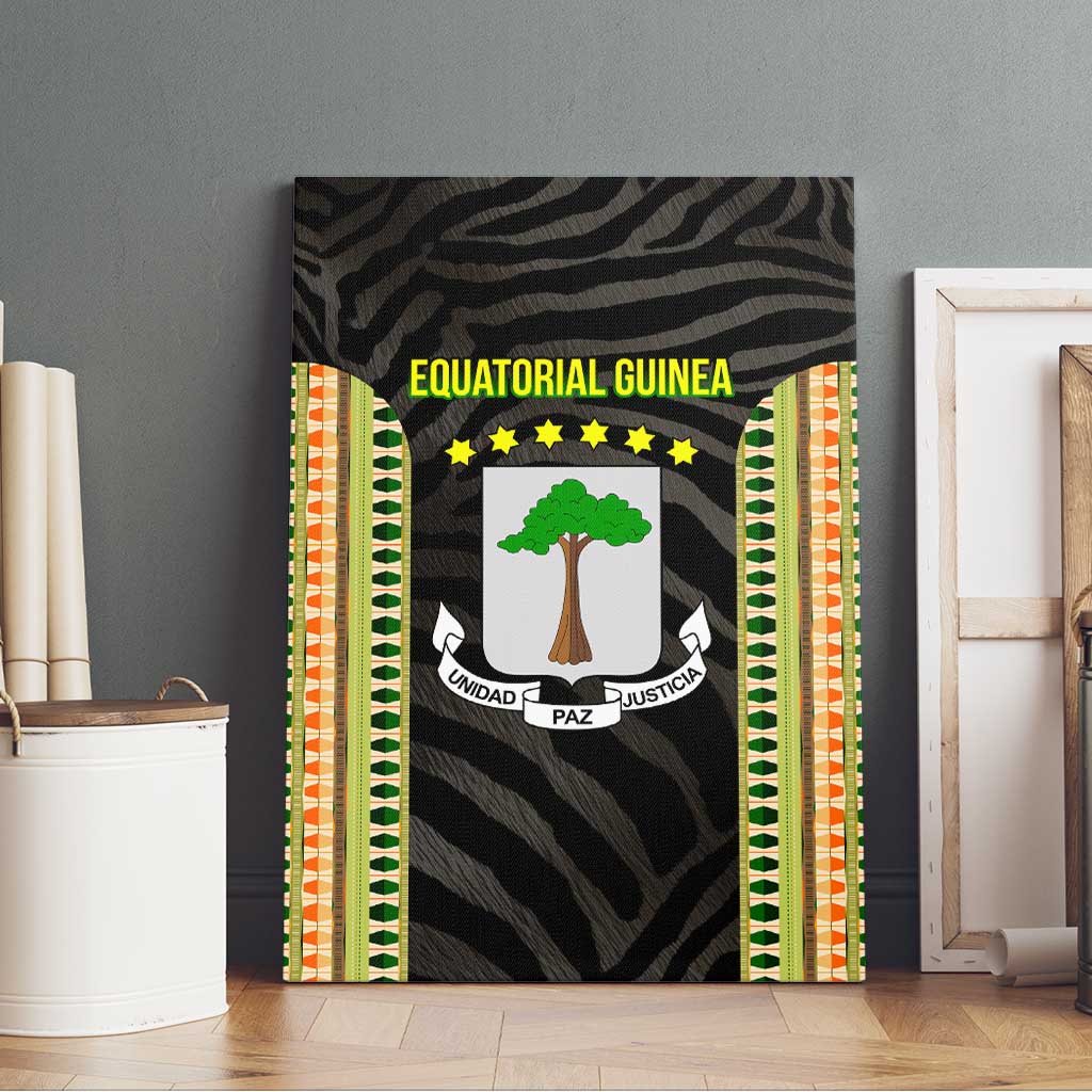 Equatorial Guinea Heritage Canvas Wall Art - National Emblem and Tribal Zebra Print