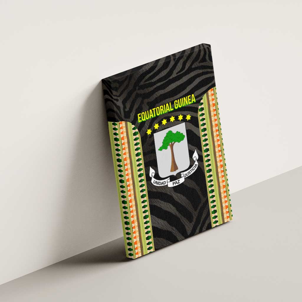 Equatorial Guinea Heritage Canvas Wall Art - National Emblem and Tribal Zebra Print