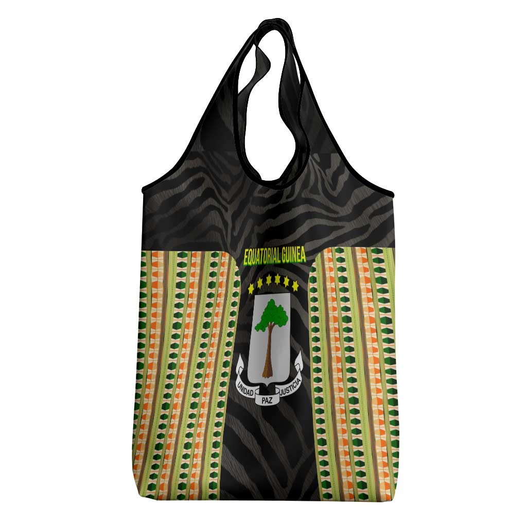 Equatorial Guinea Heritage Grocery Bag - National Emblem and Tribal Zebra Print