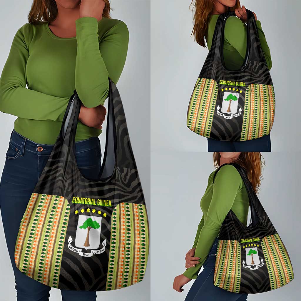 Equatorial Guinea Heritage Grocery Bag - National Emblem and Tribal Zebra Print