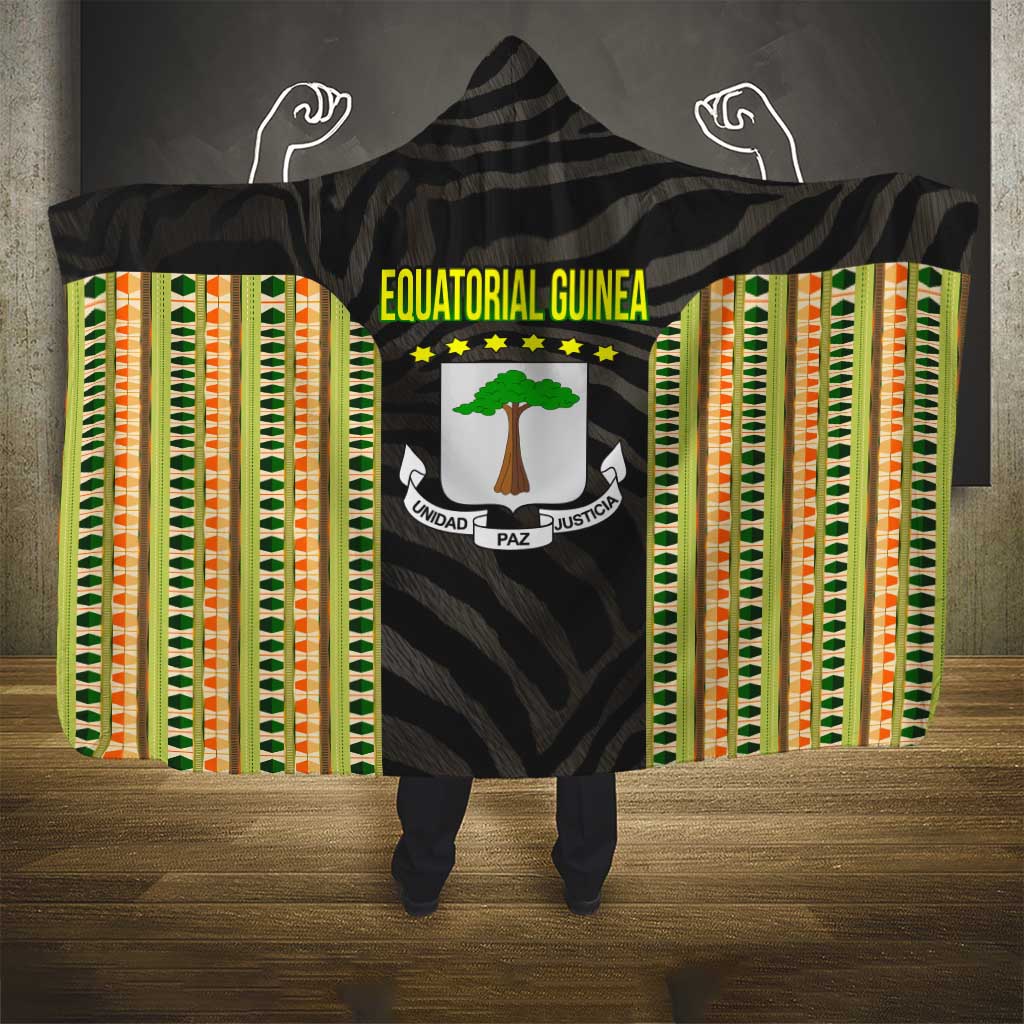 Equatorial Guinea Heritage Hooded Blanket - National Emblem and Tribal Zebra Print