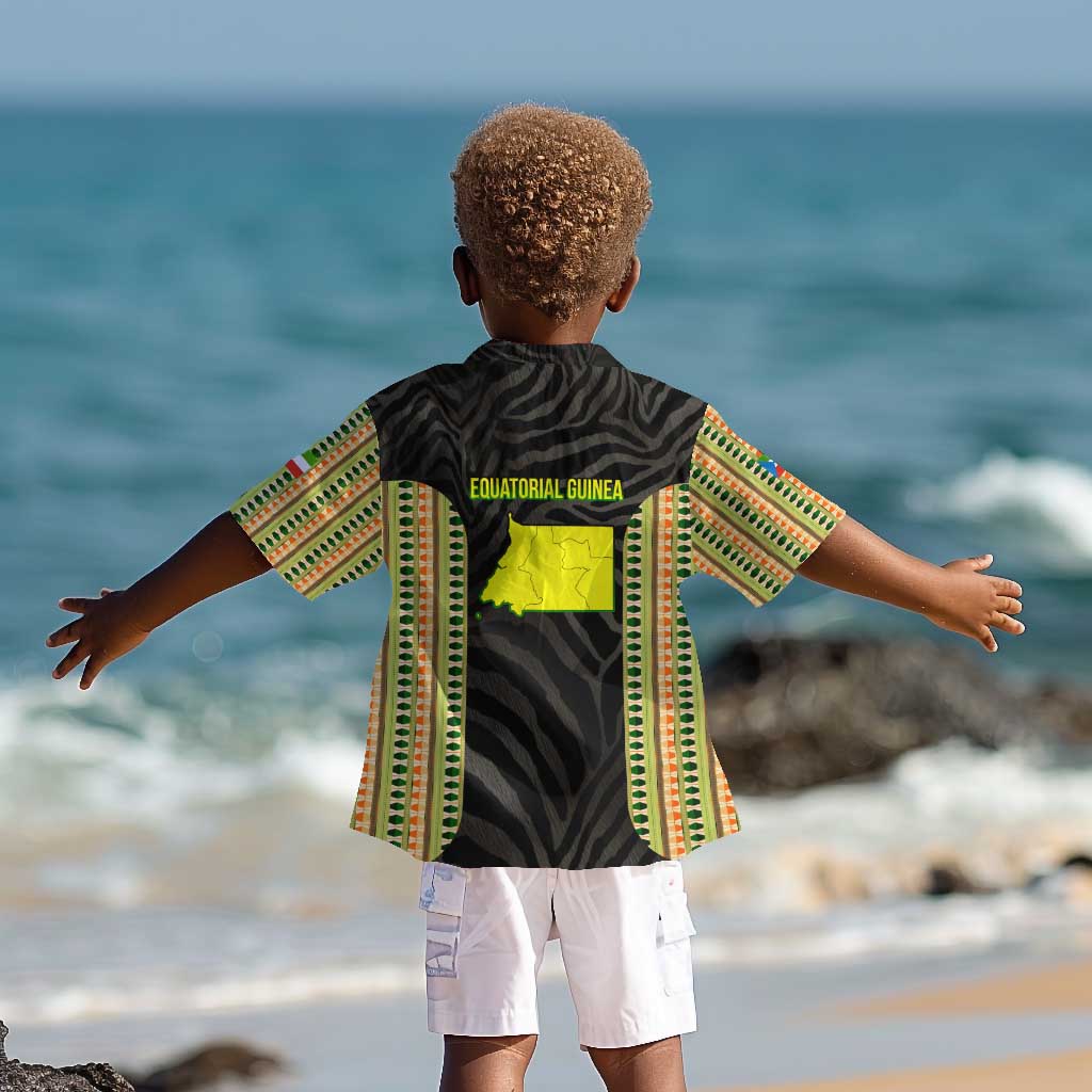 Equatorial Guinea Heritage Kid Hawaiian Shirt - National Emblem and Tribal Zebra Print