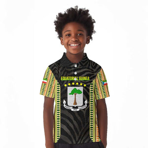 Equatorial Guinea Heritage Kid Polo Shirt - National Emblem and Tribal Zebra Print