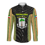 Equatorial Guinea Heritage Long Sleeve Button Shirt - National Emblem and Tribal Zebra Print