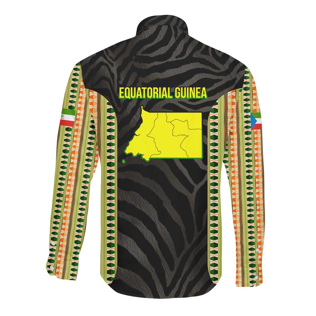 Equatorial Guinea Heritage Long Sleeve Button Shirt - National Emblem and Tribal Zebra Print