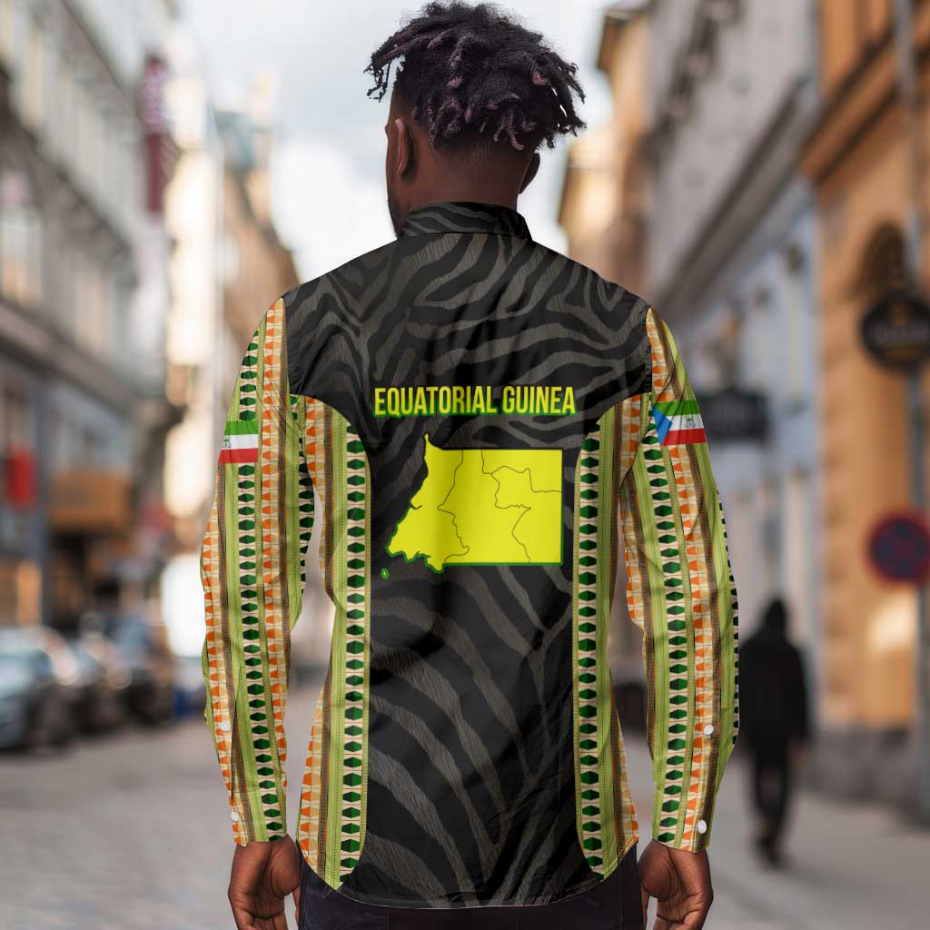 Equatorial Guinea Heritage Long Sleeve Button Shirt - National Emblem and Tribal Zebra Print