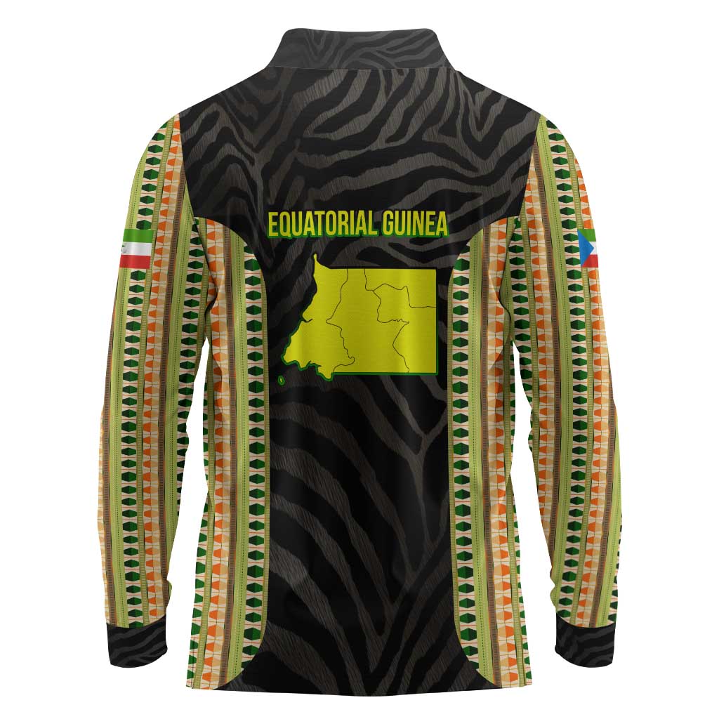 Equatorial Guinea Heritage Long Sleeve Polo Shirt - National Emblem and Tribal Zebra Print