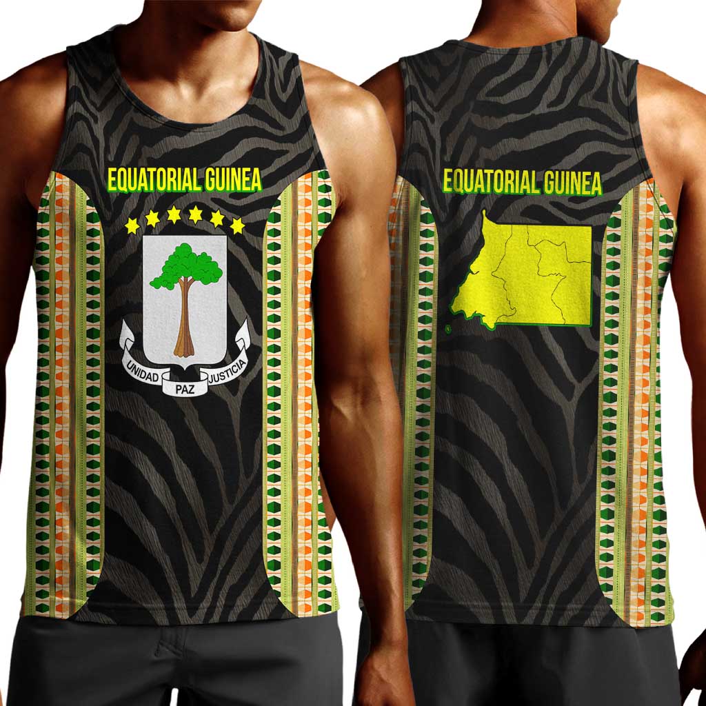 Equatorial Guinea Heritage Men Tank Top - National Emblem and Tribal Zebra Print