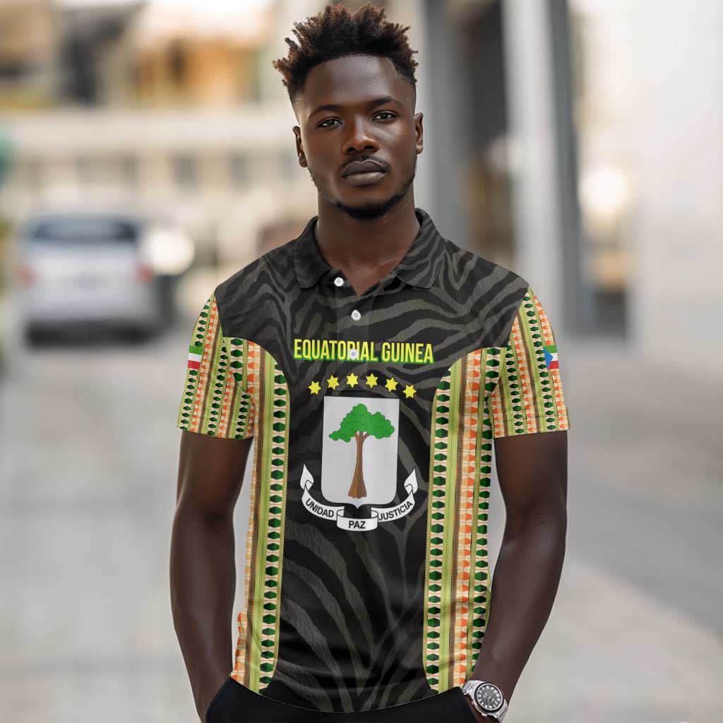 Equatorial Guinea Heritage Polo Shirt - National Emblem and Tribal Zebra Print