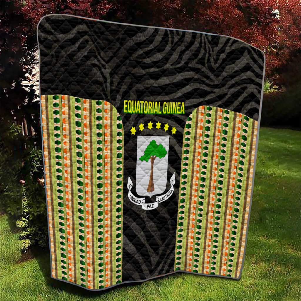 Equatorial Guinea Heritage Quilt - National Emblem and Tribal Zebra Print