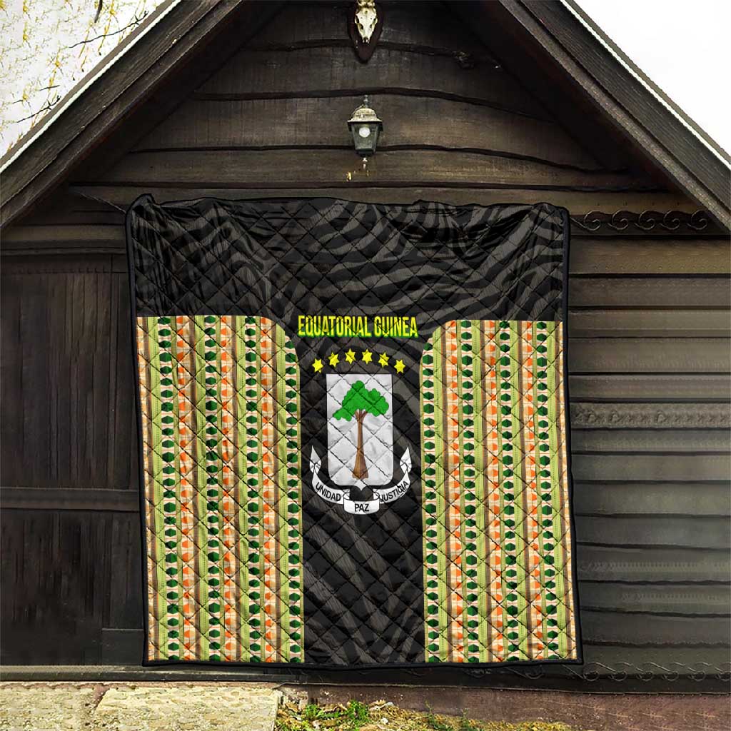 Equatorial Guinea Heritage Quilt - National Emblem and Tribal Zebra Print