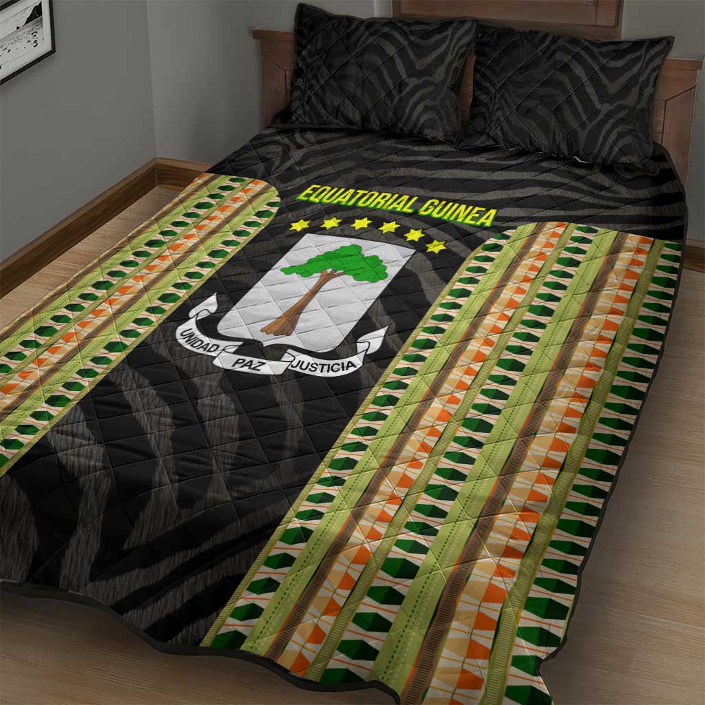 Equatorial Guinea Heritage Quilt Bed Set - National Emblem and Tribal Zebra Print