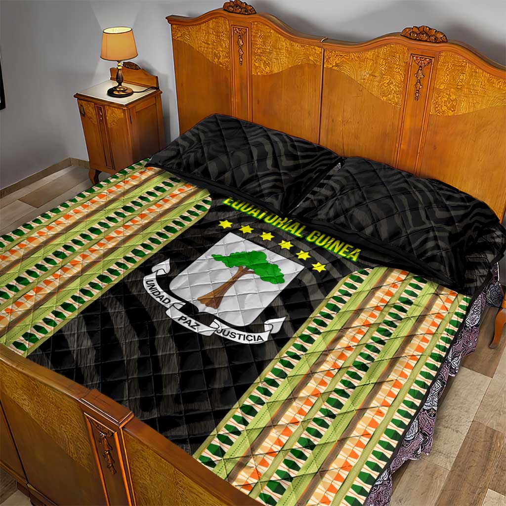 Equatorial Guinea Heritage Quilt Bed Set - National Emblem and Tribal Zebra Print
