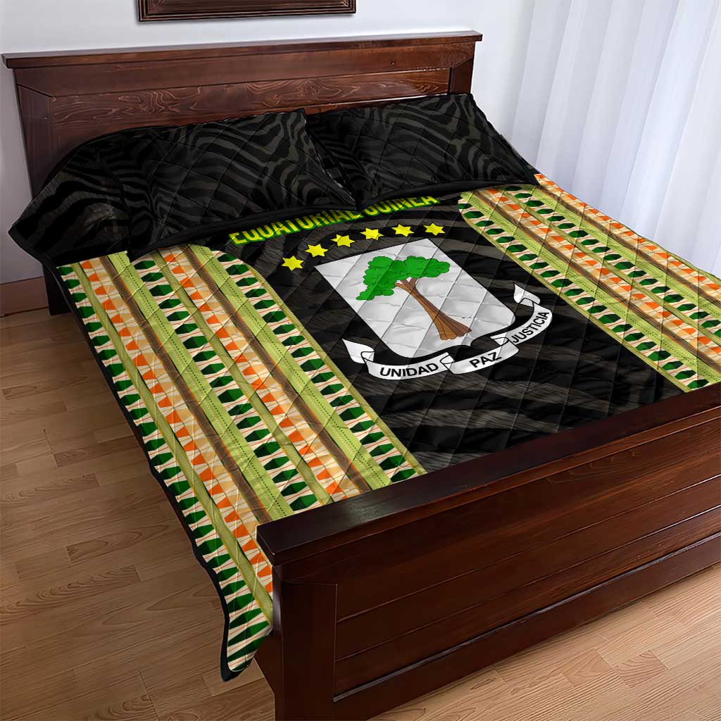 Equatorial Guinea Heritage Quilt Bed Set - National Emblem and Tribal Zebra Print