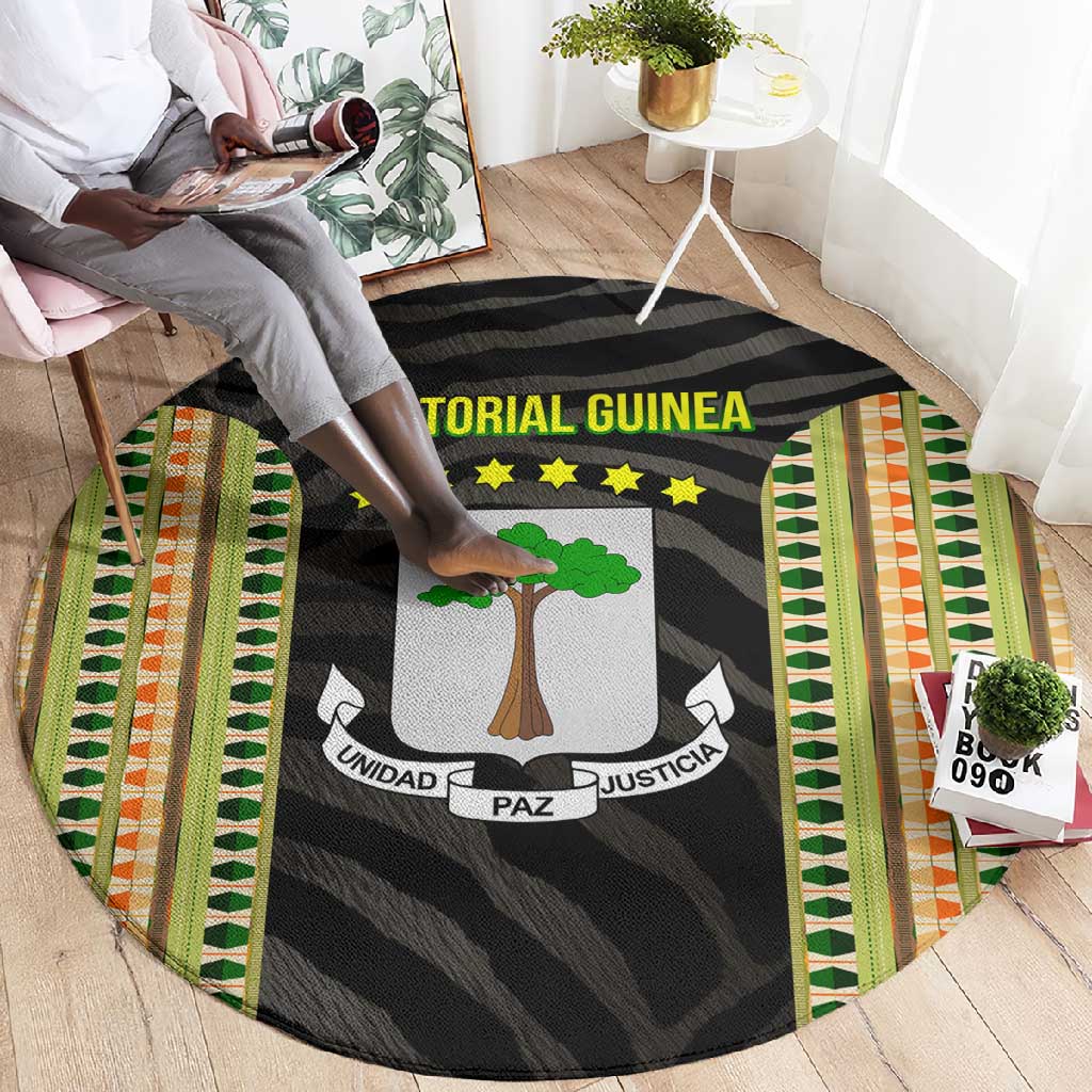 Equatorial Guinea Heritage Round Carpet - National Emblem and Tribal Zebra Print