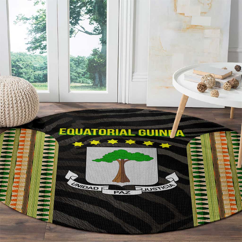 Equatorial Guinea Heritage Round Carpet - National Emblem and Tribal Zebra Print