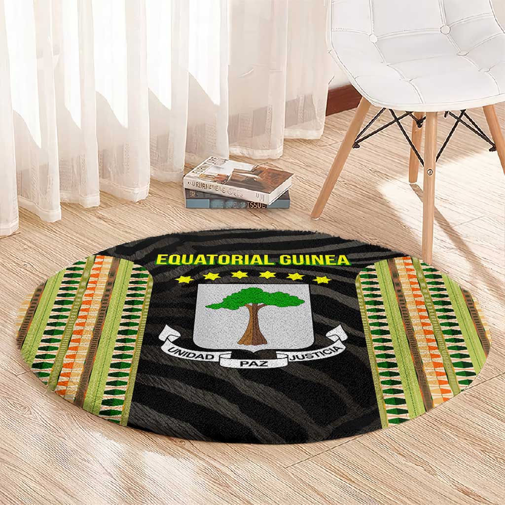 Equatorial Guinea Heritage Round Carpet - National Emblem and Tribal Zebra Print