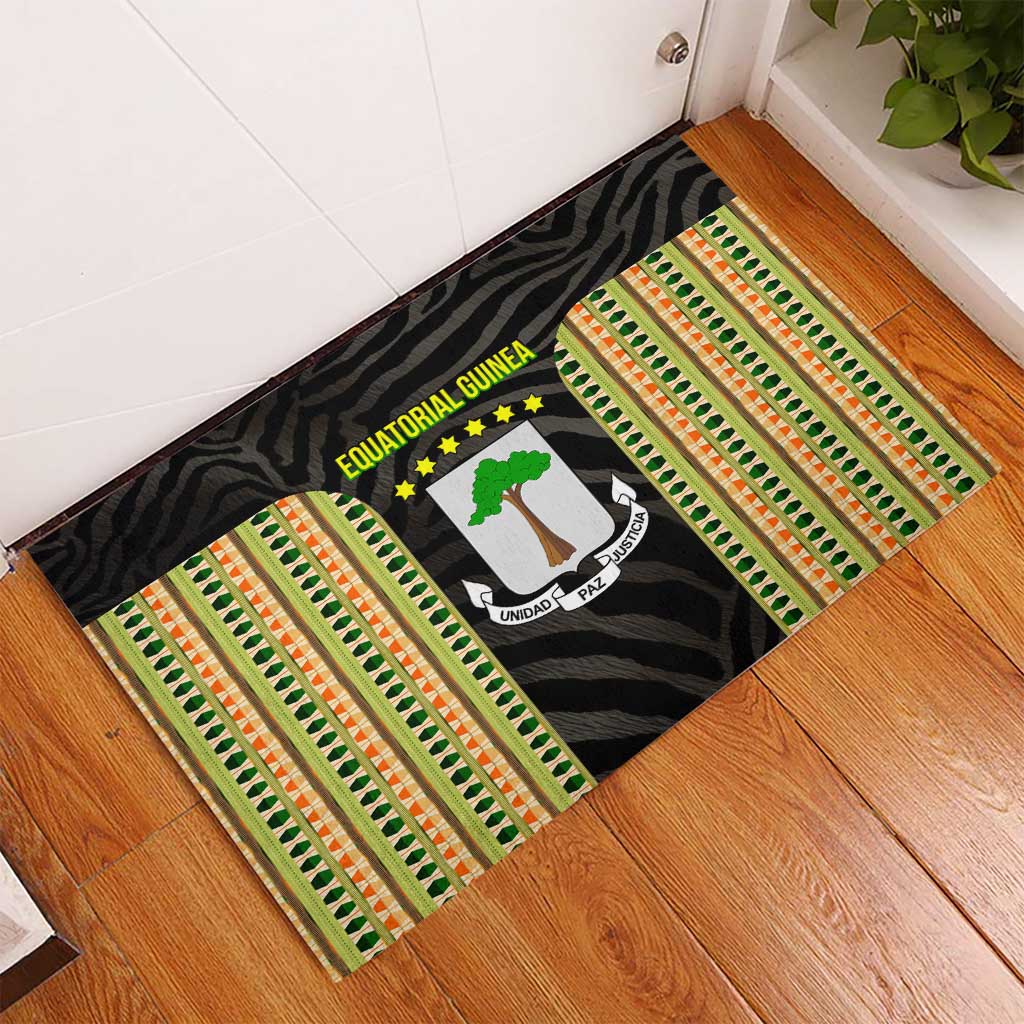 Equatorial Guinea Heritage Rubber Doormat - National Emblem and Tribal Zebra Print
