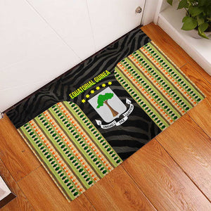 Equatorial Guinea Heritage Rubber Doormat - National Emblem and Tribal Zebra Print