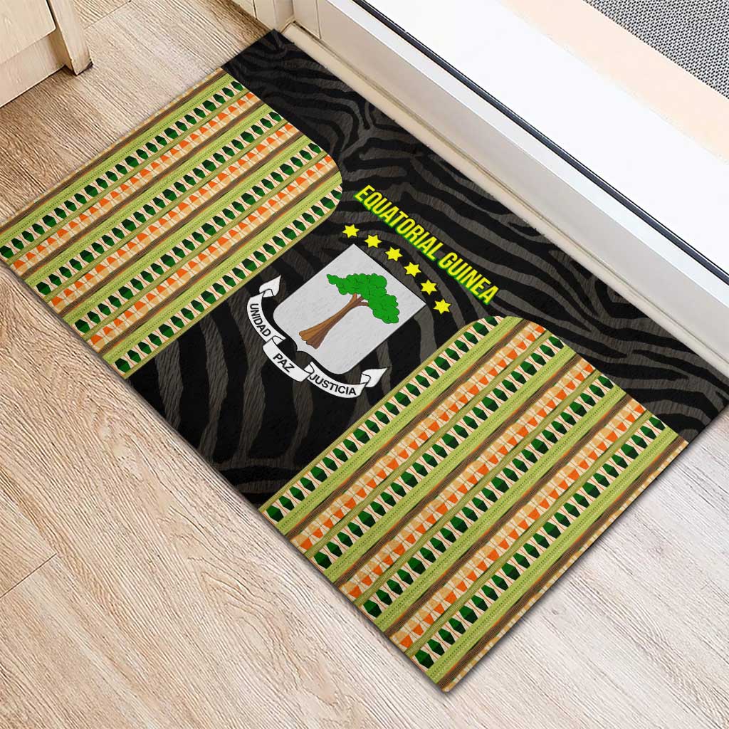 Equatorial Guinea Heritage Rubber Doormat - National Emblem and Tribal Zebra Print