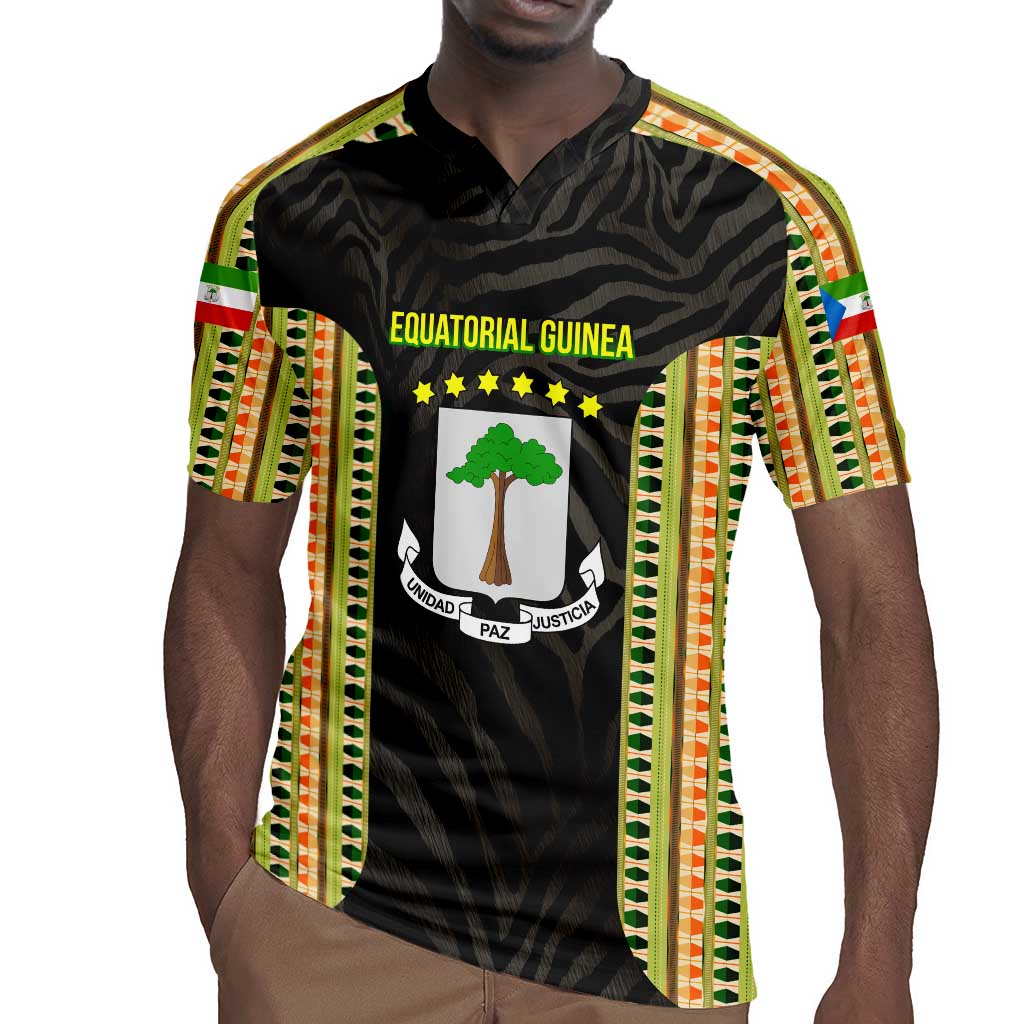 Equatorial Guinea Heritage Rugby Jersey - National Emblem and Tribal Zebra Print