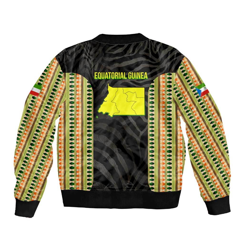 Equatorial Guinea Heritage Sleeve Zip Bomber Jacket - National Emblem and Tribal Zebra Print