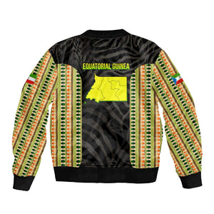 Equatorial Guinea Heritage Sleeve Zip Bomber Jacket - National Emblem and Tribal Zebra Print