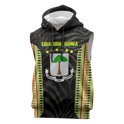 Equatorial Guinea Heritage Sleeveless Hoodie - National Emblem and Tribal Zebra Print - African Pride