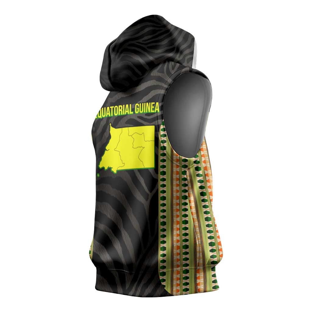 Equatorial Guinea Heritage Sleeveless Hoodie - National Emblem and Tribal Zebra Print - African Pride