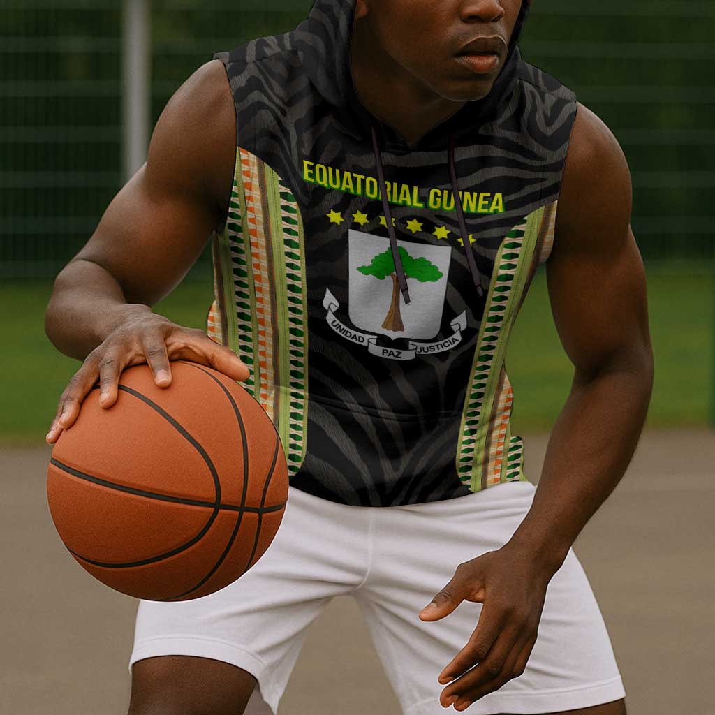 Equatorial Guinea Heritage Sleeveless Hoodie - National Emblem and Tribal Zebra Print - African Pride