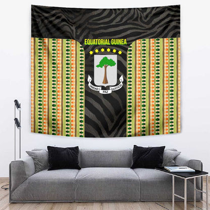 Equatorial Guinea Heritage Tapestry - National Emblem and Tribal Zebra Print