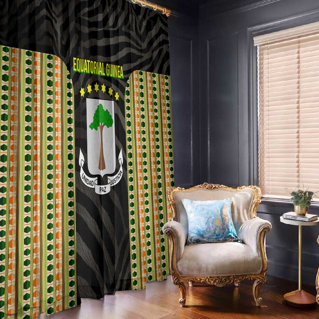 Equatorial Guinea Heritage Window Curtain - National Emblem and Tribal Zebra Print