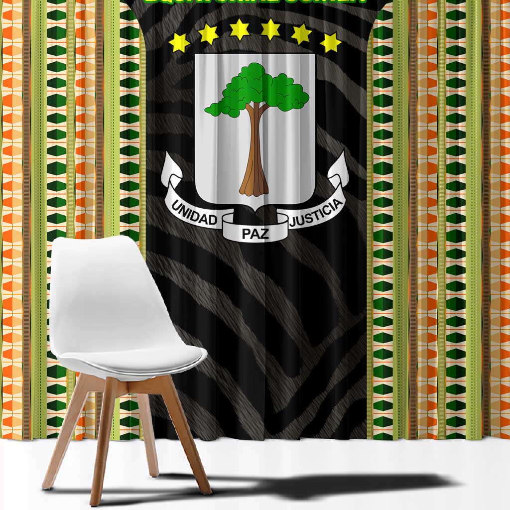Equatorial Guinea Heritage Window Curtain - National Emblem and Tribal Zebra Print