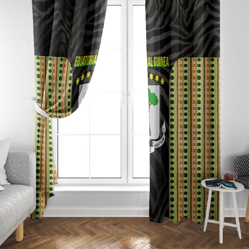 Equatorial Guinea Heritage Window Curtain - National Emblem and Tribal Zebra Print
