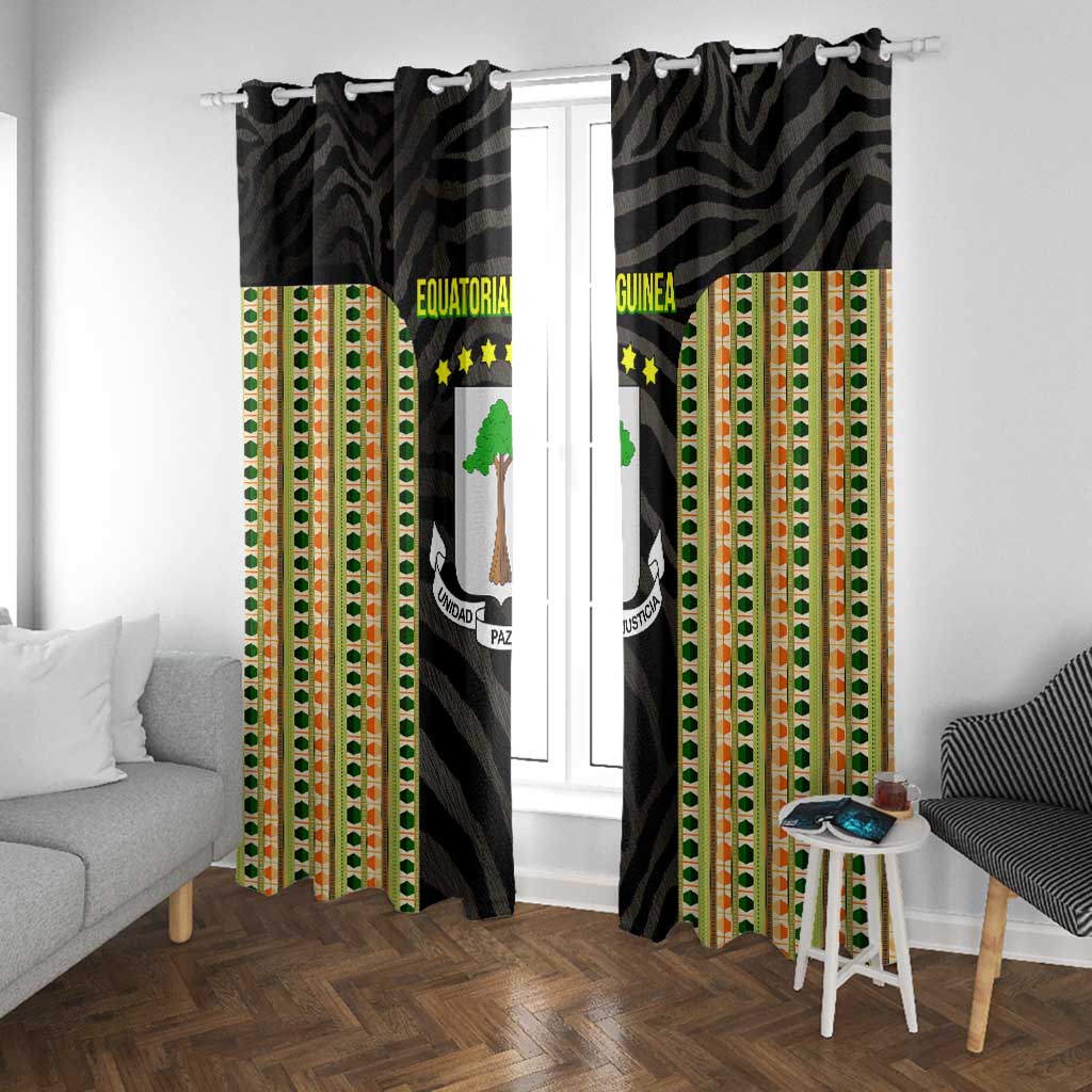 Equatorial Guinea Heritage Window Curtain - National Emblem and Tribal Zebra Print