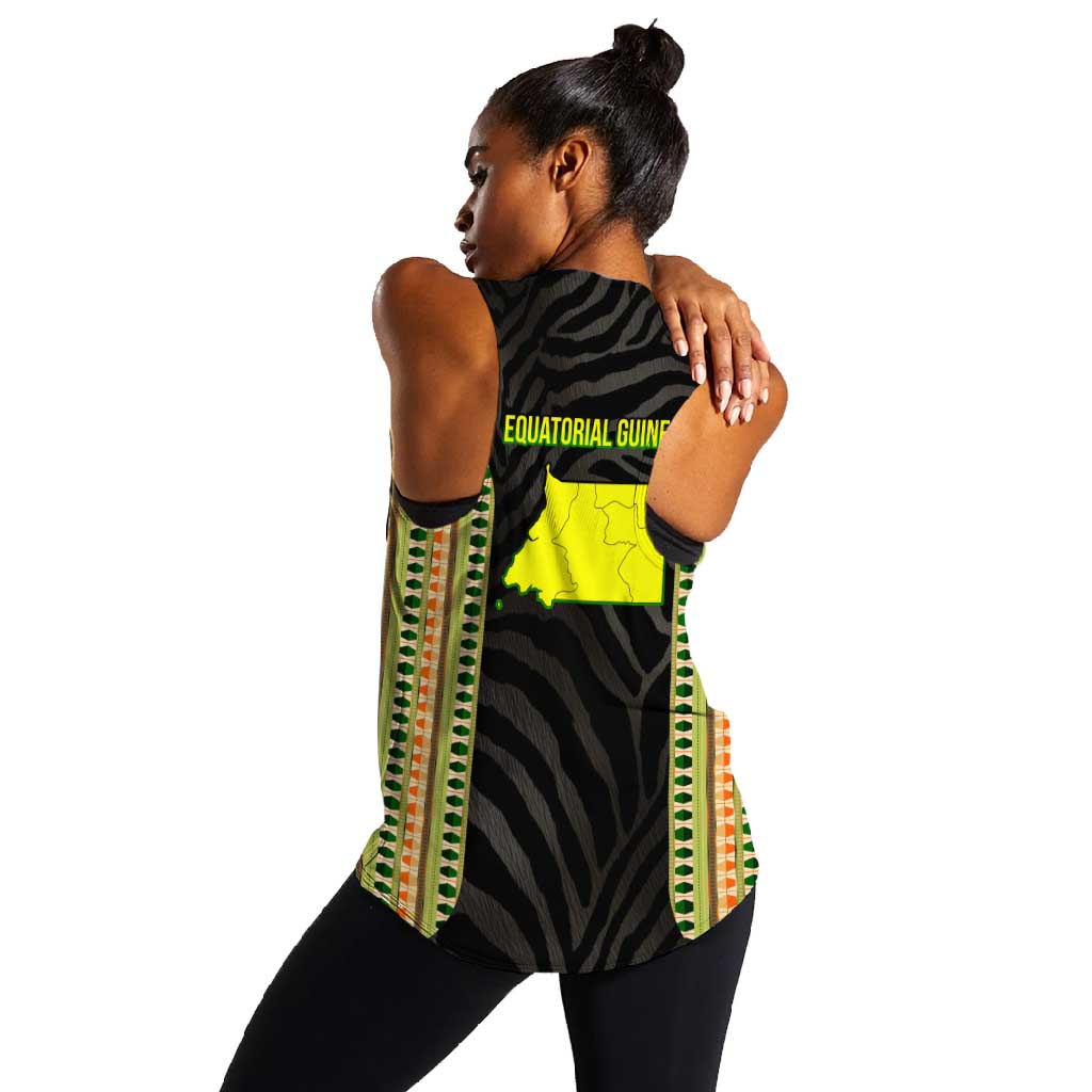 Equatorial Guinea Heritage Women Racerback Tank - National Emblem and Tribal Zebra Print