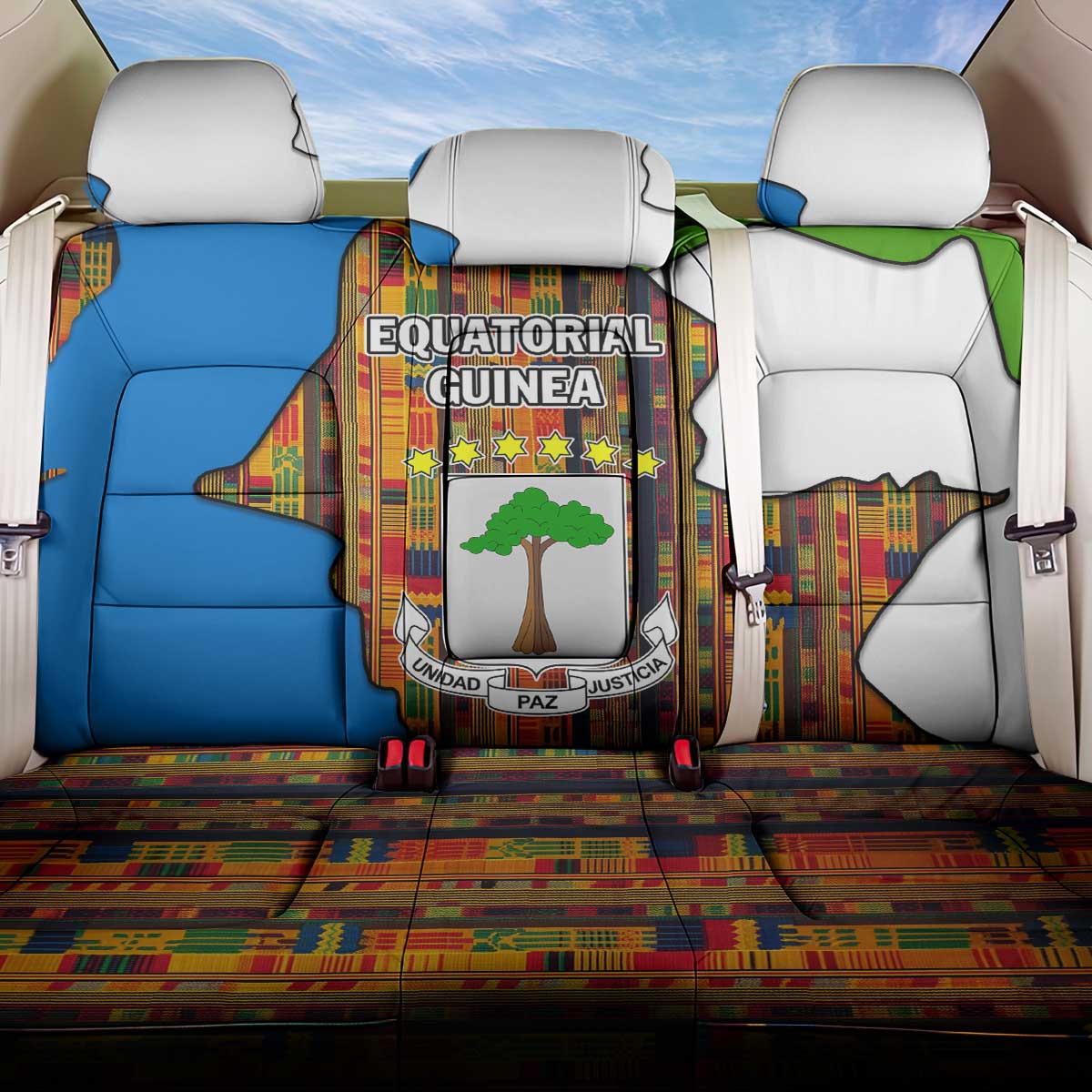 Equatorial Guinea Kente Back Car Seat Cover - Tribal Mask and National Coat of Arms