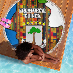 Equatorial Guinea Kente Beach Blanket - Tribal Mask and National Coat of Arms