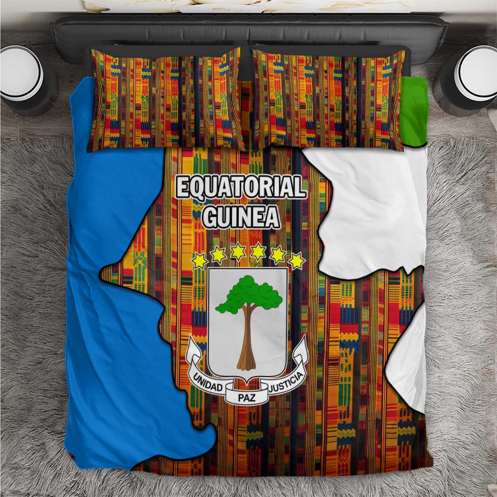 Equatorial Guinea Kente Bedding Set - Tribal Mask and National Coat of Arms
