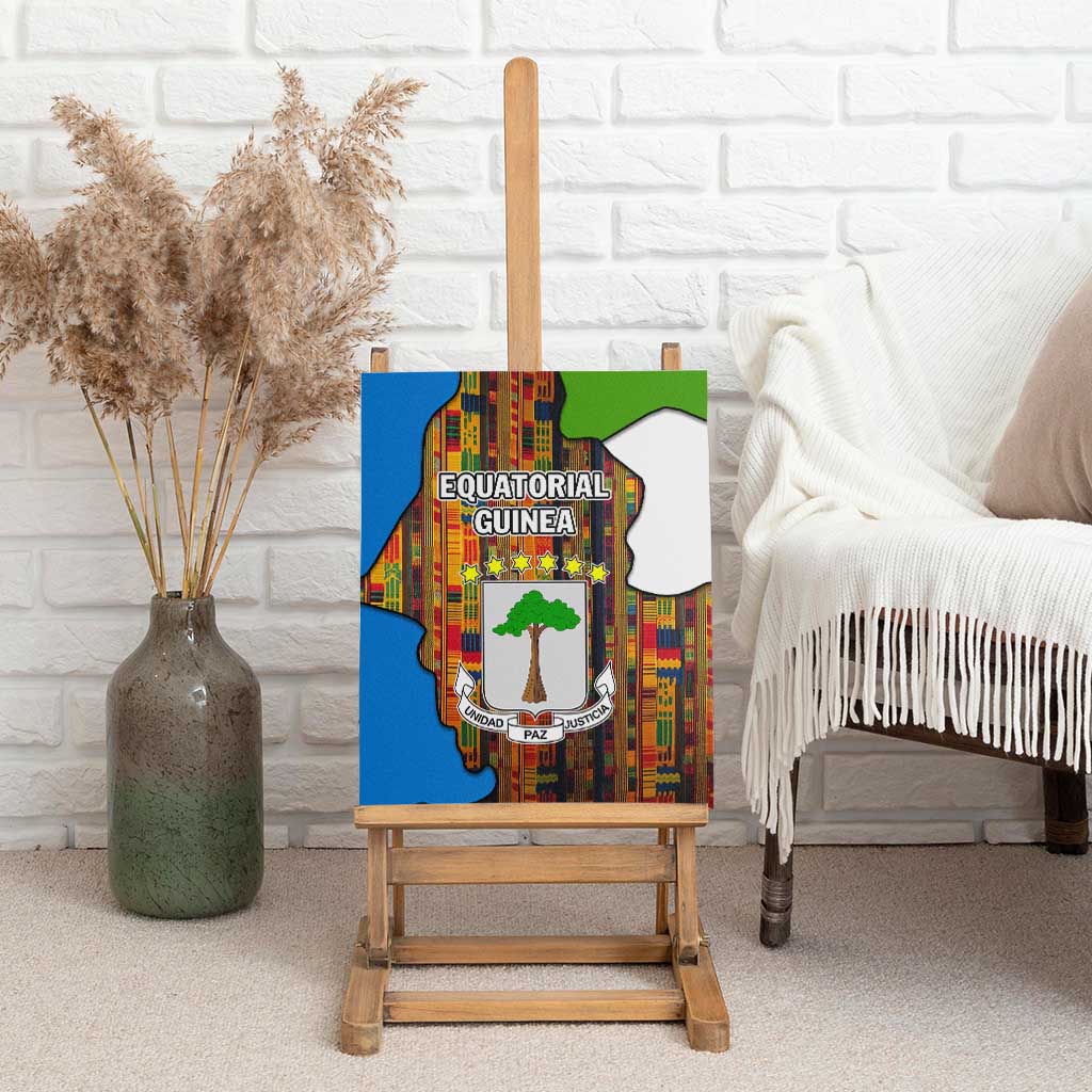 Equatorial Guinea Kente Canvas Wall Art - Tribal Mask and National Coat of Arms