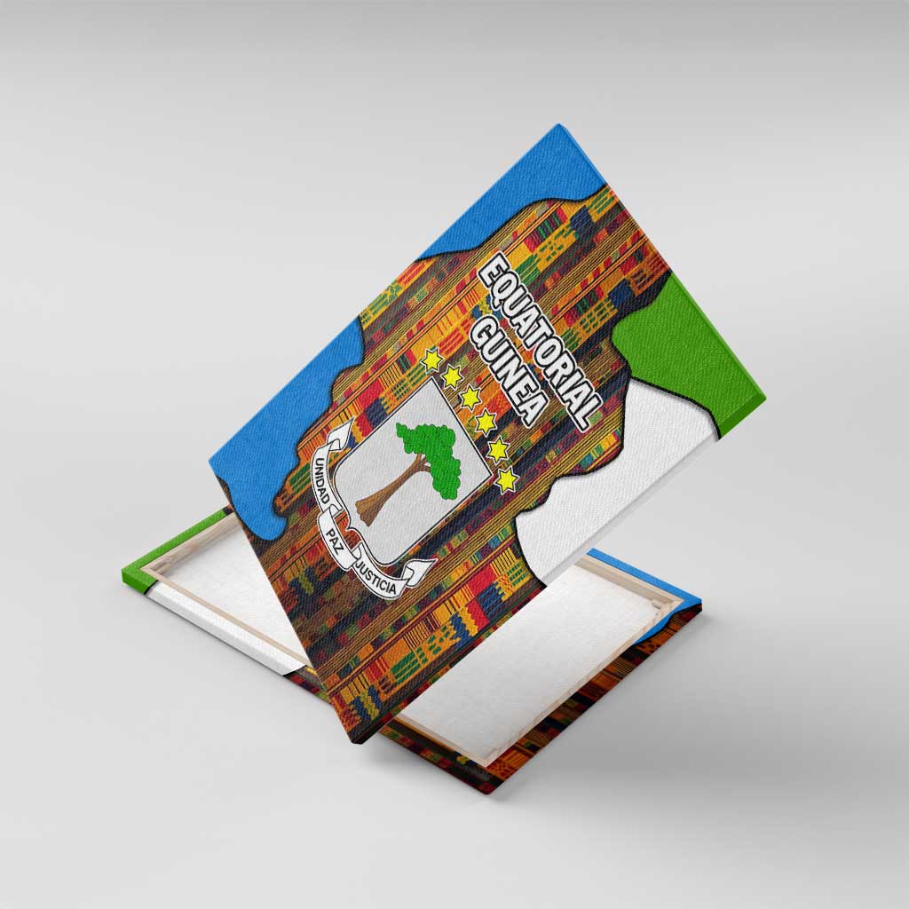 Equatorial Guinea Kente Canvas Wall Art - Tribal Mask and National Coat of Arms