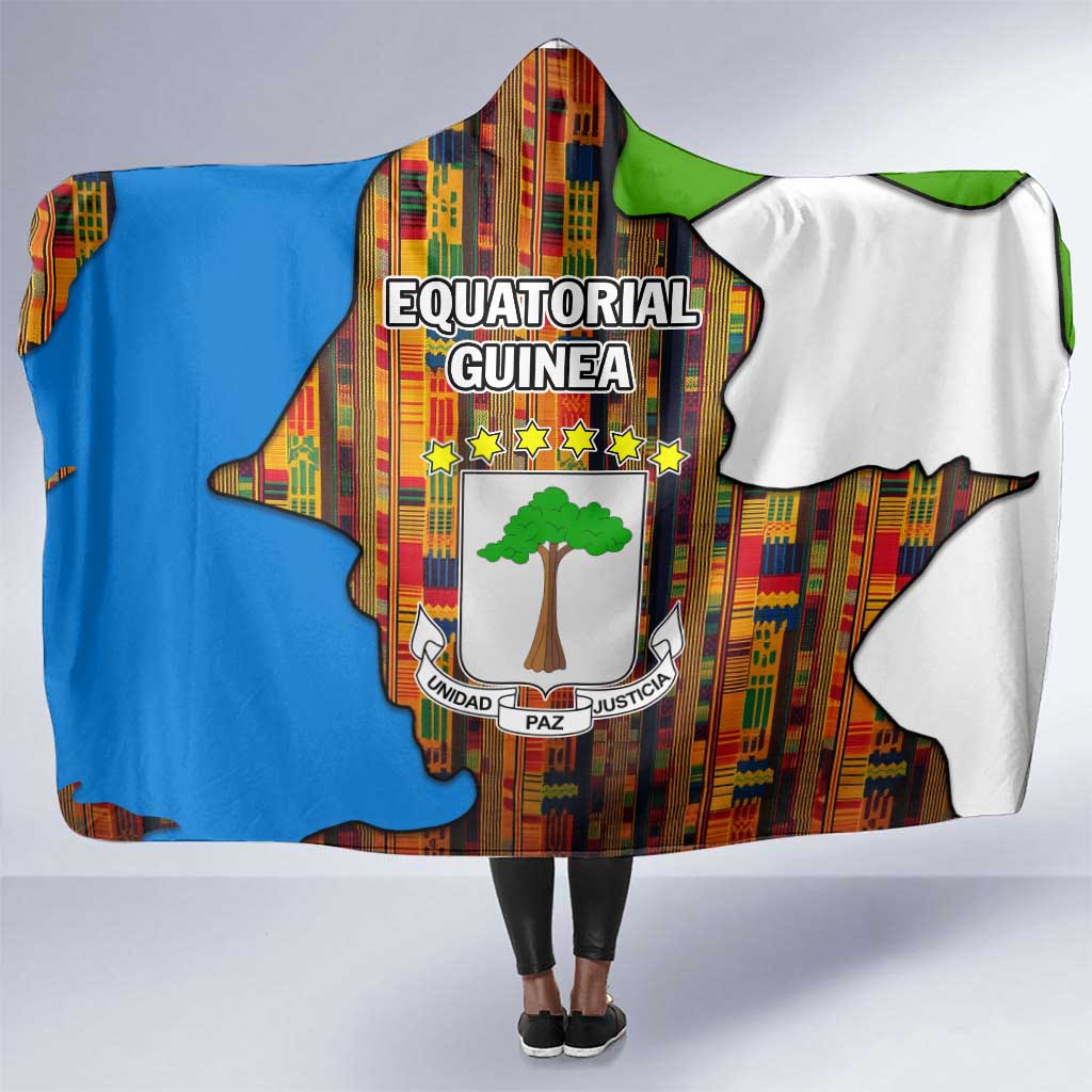 Equatorial Guinea Kente Hooded Blanket - Tribal Mask and National Coat of Arms