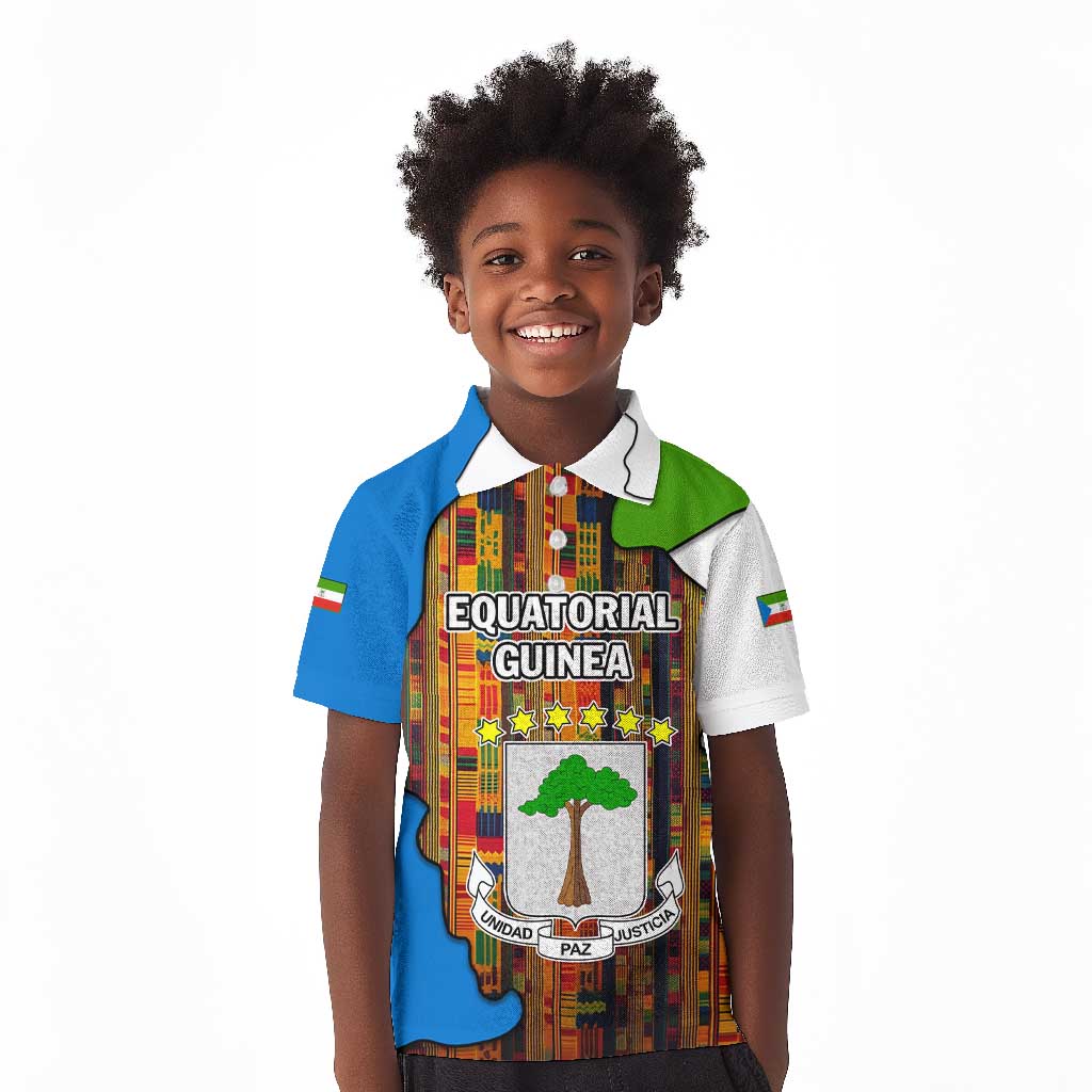 Equatorial Guinea Kente Kid Polo Shirt - Tribal Mask and National Coat of Arms