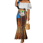 Equatorial Guinea Kente Mermaid Dress - Tribal Mask and National Coat of Arms