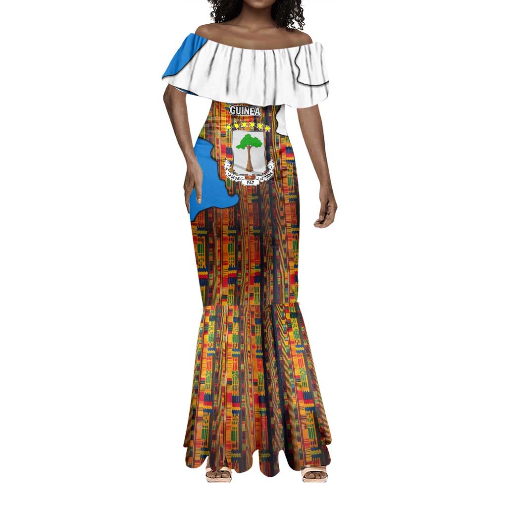 Equatorial Guinea Kente Mermaid Dress - Tribal Mask and National Coat of Arms