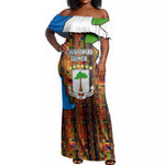Equatorial Guinea Kente Off Shoulder Maxi Dress - Tribal Mask and National Coat of Arms